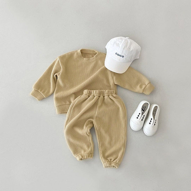 Cotton Ribbed Lounge Set for Toddlers – Long Sleeve Top & Trousers