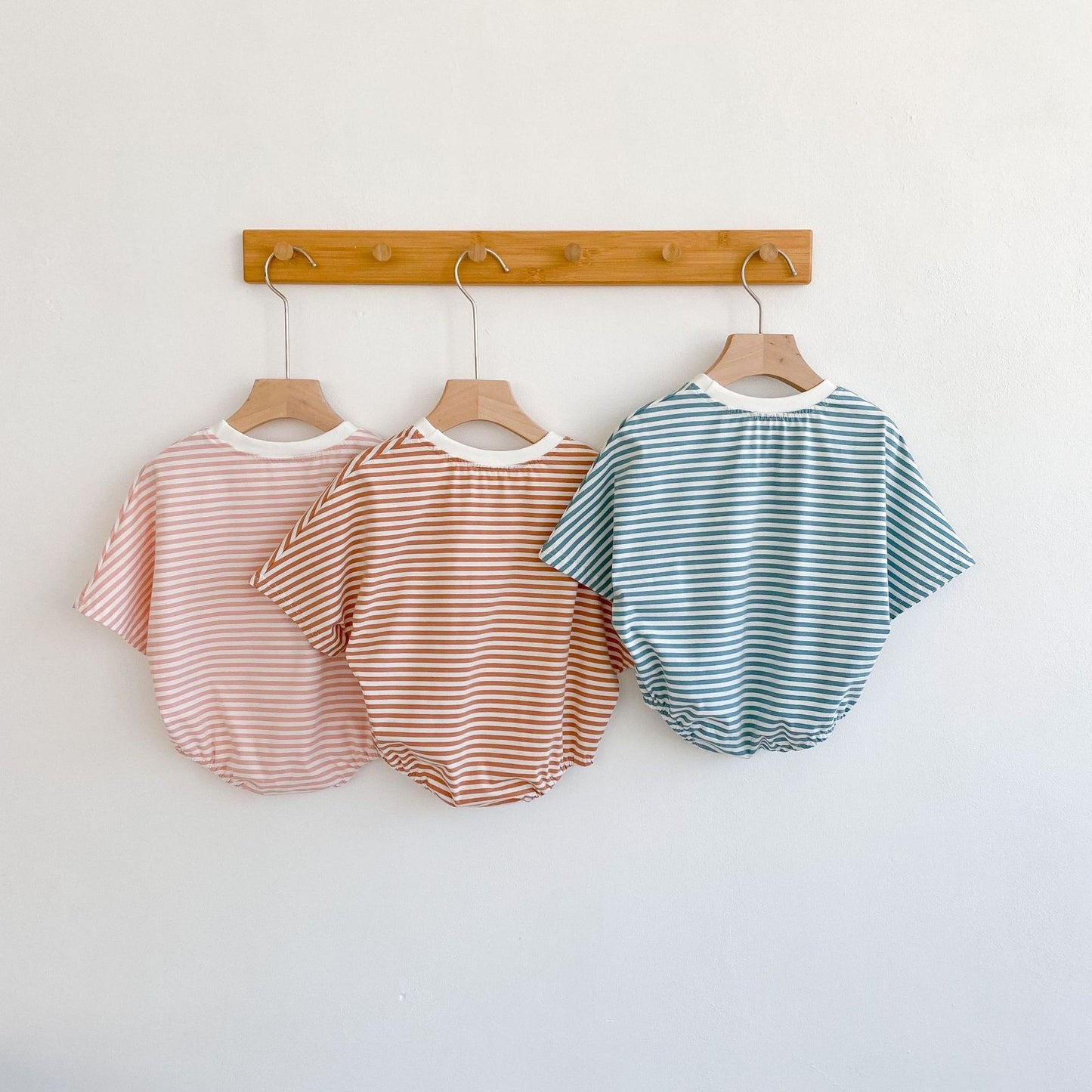 Striped Cotton Baby Romper – Summer Short Sleeve Jumpsuit with Smiley Print