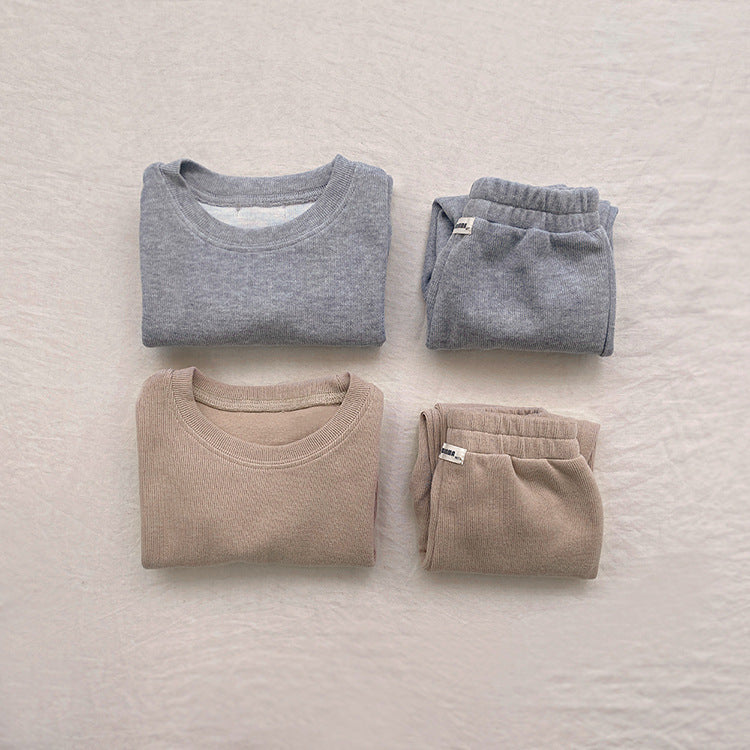 Cotton Ribbed Lounge Set for Toddlers – Long Sleeve Top & Trousers