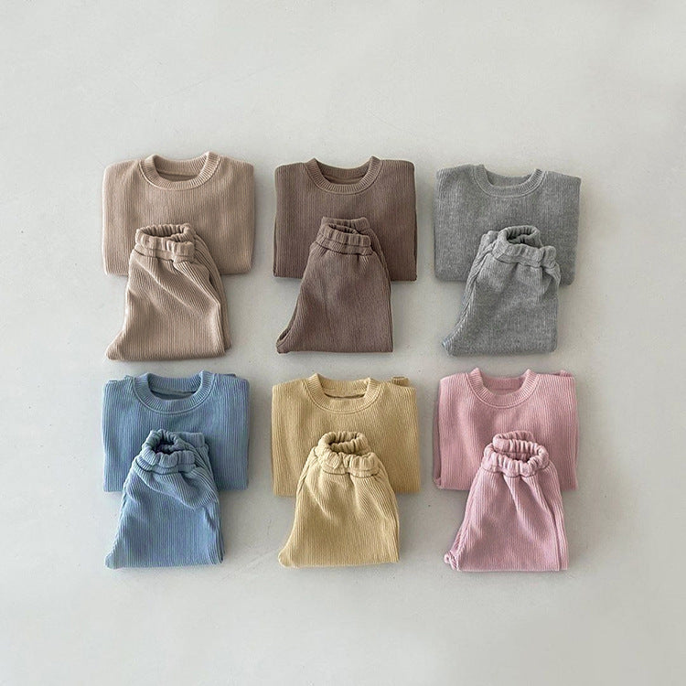 Cotton Ribbed Lounge Set for Toddlers – Long Sleeve Top & Trousers