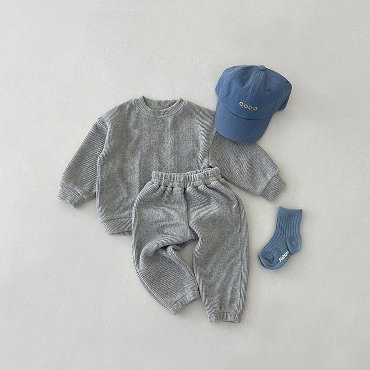 Cotton Ribbed Lounge Set for Toddlers – Long Sleeve Top & Trousers