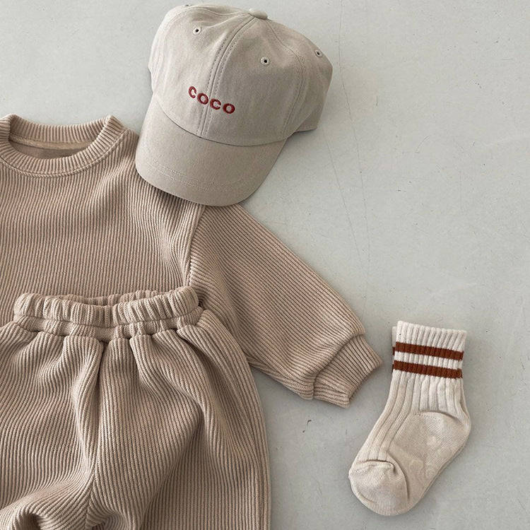 Cotton Ribbed Lounge Set for Toddlers – Long Sleeve Top & Trousers