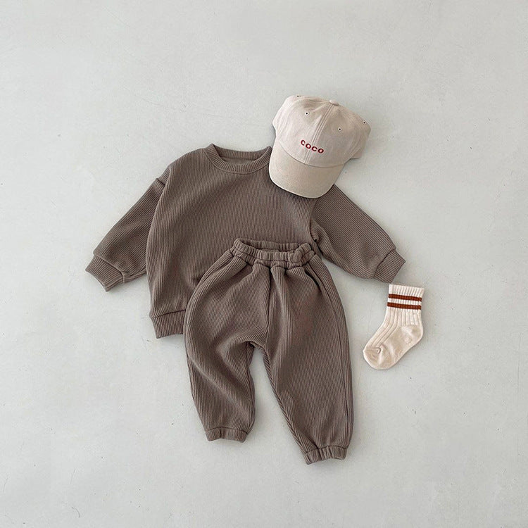 Cotton Ribbed Lounge Set for Toddlers – Long Sleeve Top & Trousers